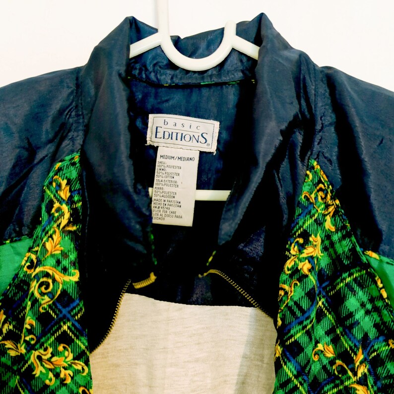 Vintage 90s Basic Editions Windbreaker Size Medium Blue Green Plaid - Etsy