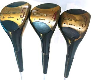 Cobra Dyn 3/4/5 Persimmon Woods Golf Club Set Vintage USA Steel Shaft