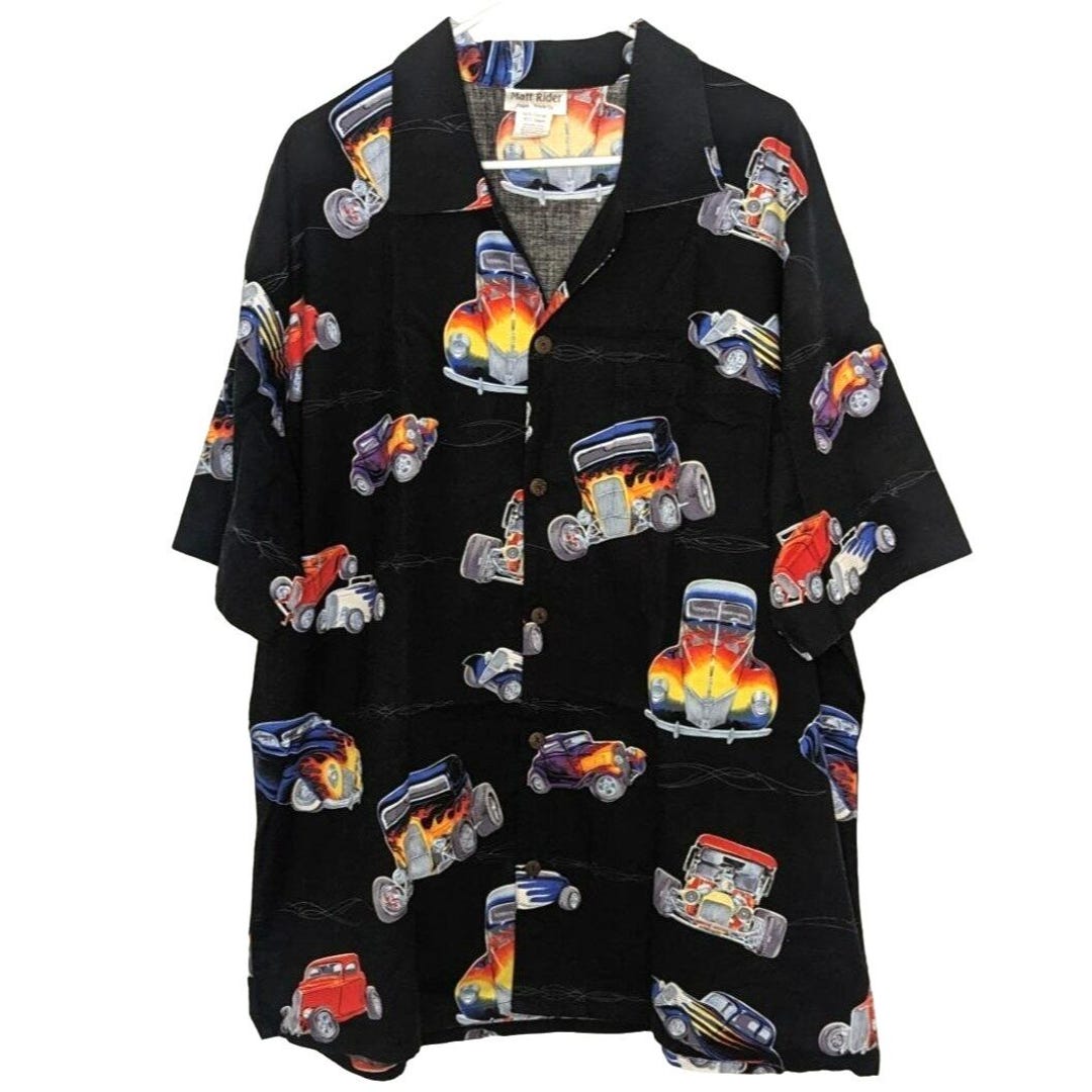 Matt Rider Laguna Beach Vintage Button up Shirt Men's XL Hot Rods Black ...