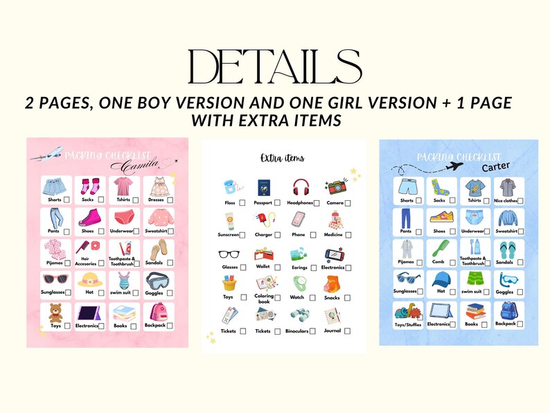 Tween Packing List Kids Packing Checklist, Visual Travel Planner, Editable Canva Template ...
