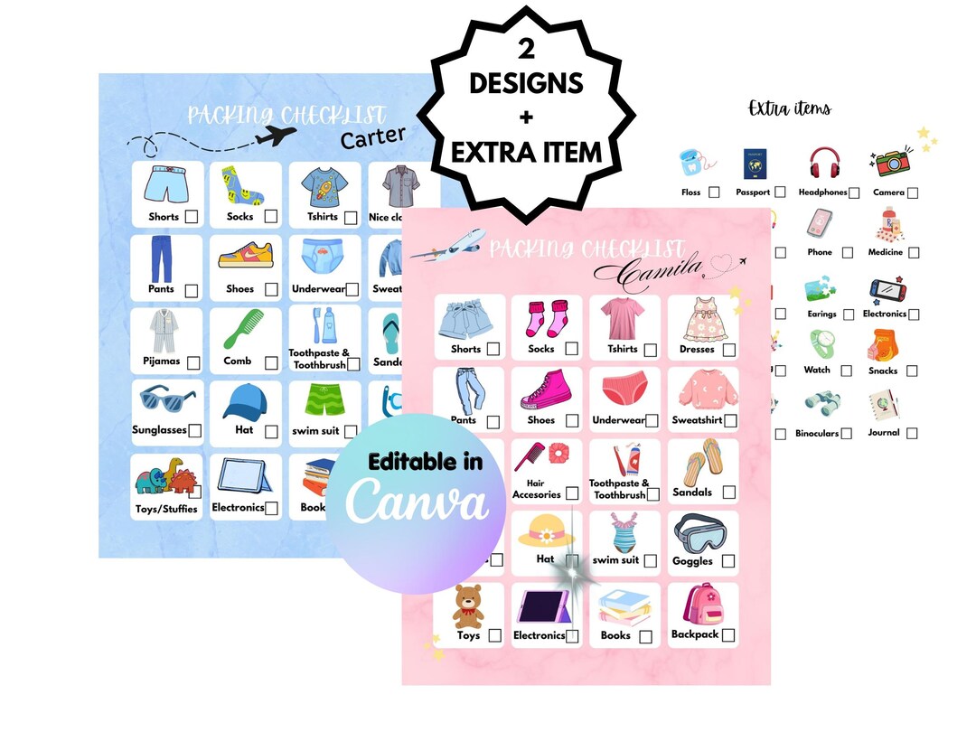 Packing Number Visual Kids Packing Checklist, Visual Travel Planner, Editable Canva Template ...