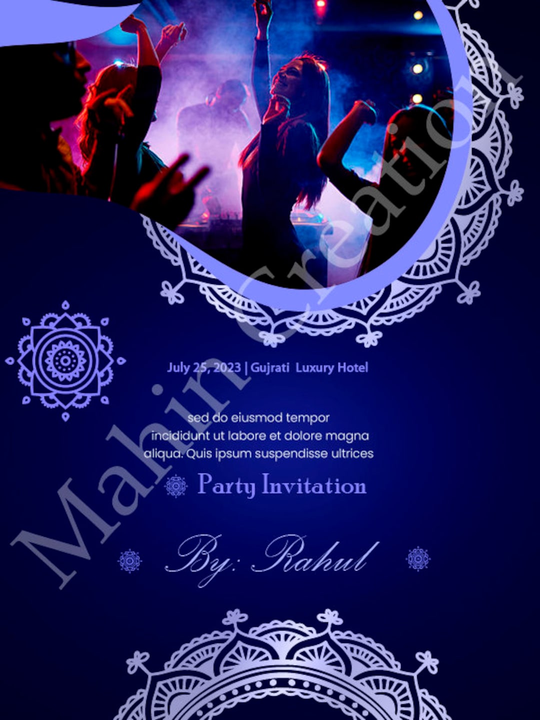 Party Invitations Card Digital Psd Templet Blue Professional Invitation