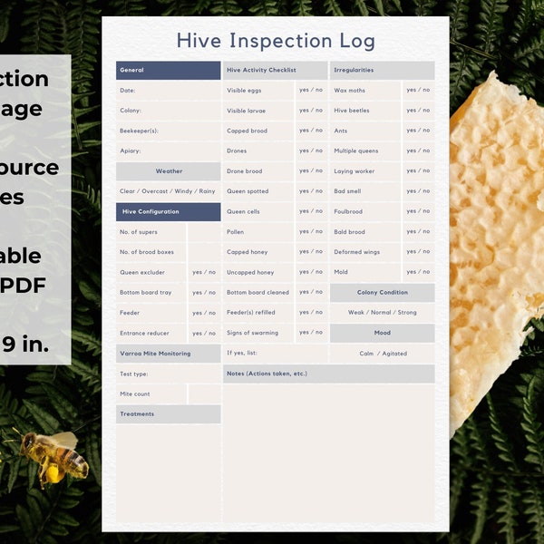 Apiary Journal Beekeeping Log & Colony Tracker - Printable PDF - 6 in. x 9 in.