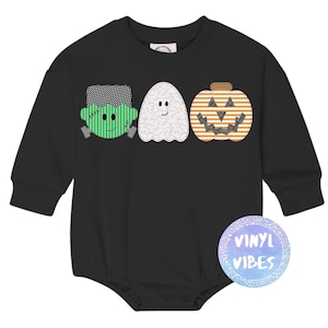 Boy Halloween Trio Faux Applique Infant Sweatshirt Bubble Romper