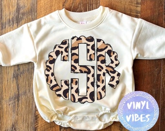 Personalized Girl Cheetah Monogram Sweatshirt Bubble Romper