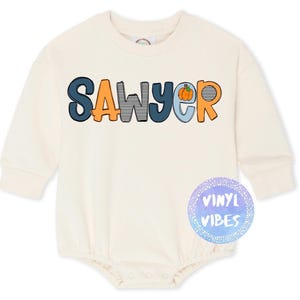 Boy Fall Pumpkin Personalized Sweatshirt Bubble Romper