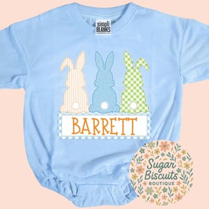 Personalized Easter Bunny Romper, Custom Baby Boy Easter Outfit, Bunny Applique Name Bodysuit, Spring Baby Outfit, First Easter Outfit, Cust