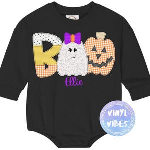 Girl Boo Halloween Faux Applique Infant Sweatshirt Bubble Romper