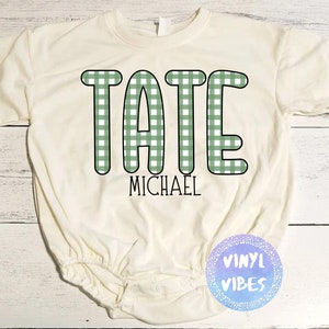 Boy Personalized Name Bubble Romper, Personalized Boy Green Gingham Print Bubble