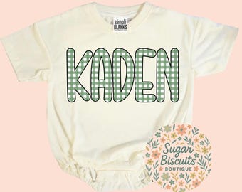 Custom Baby Name Romper, Green Gingham Name Bodysuit, Personalized Baby Boy Outfit, Classic Southern Baby Outfit, Newborn Gift, Custom Name