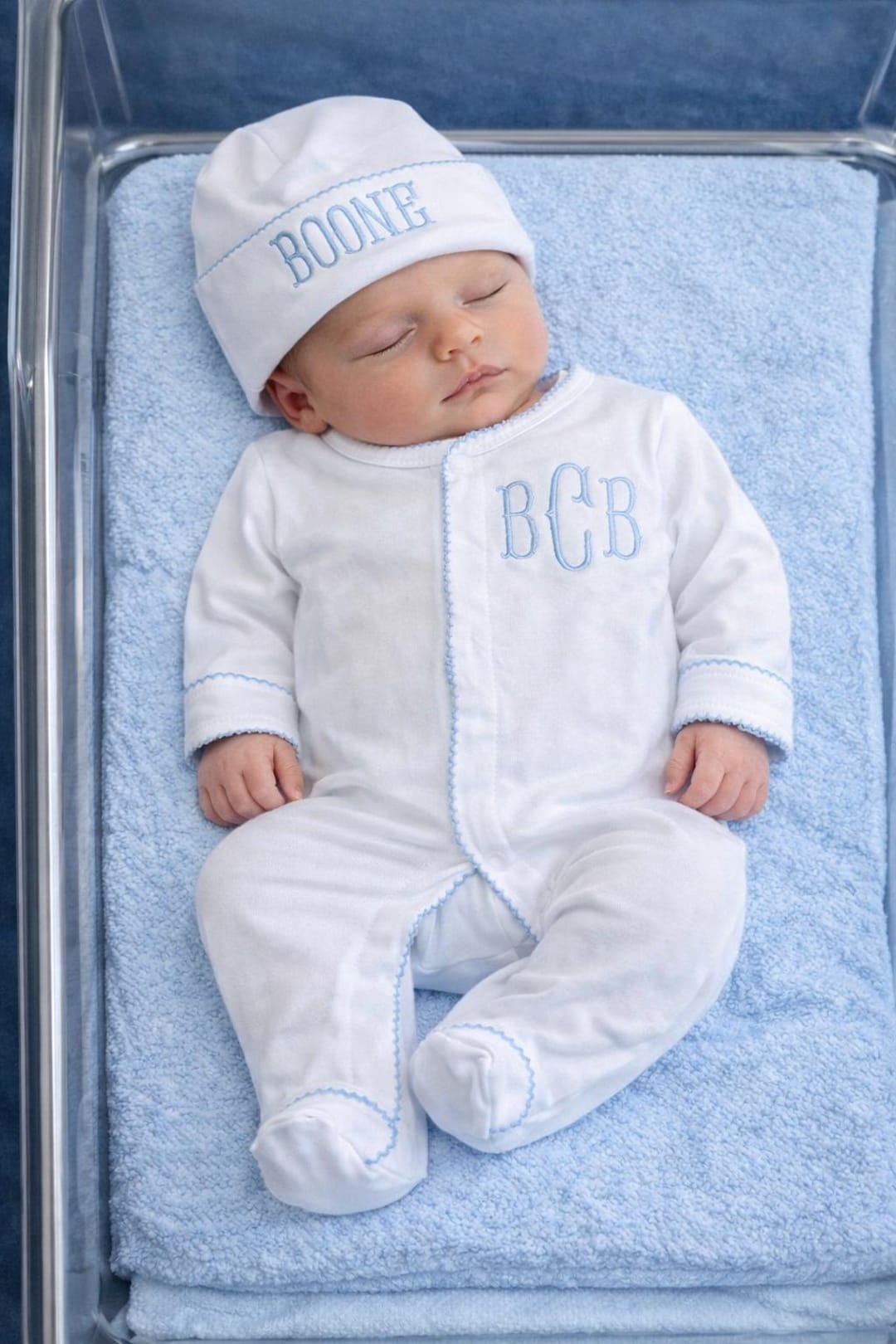 Personalized Baby Boy Hospital Outfit, Embroidered Newborn Sleeper ...
