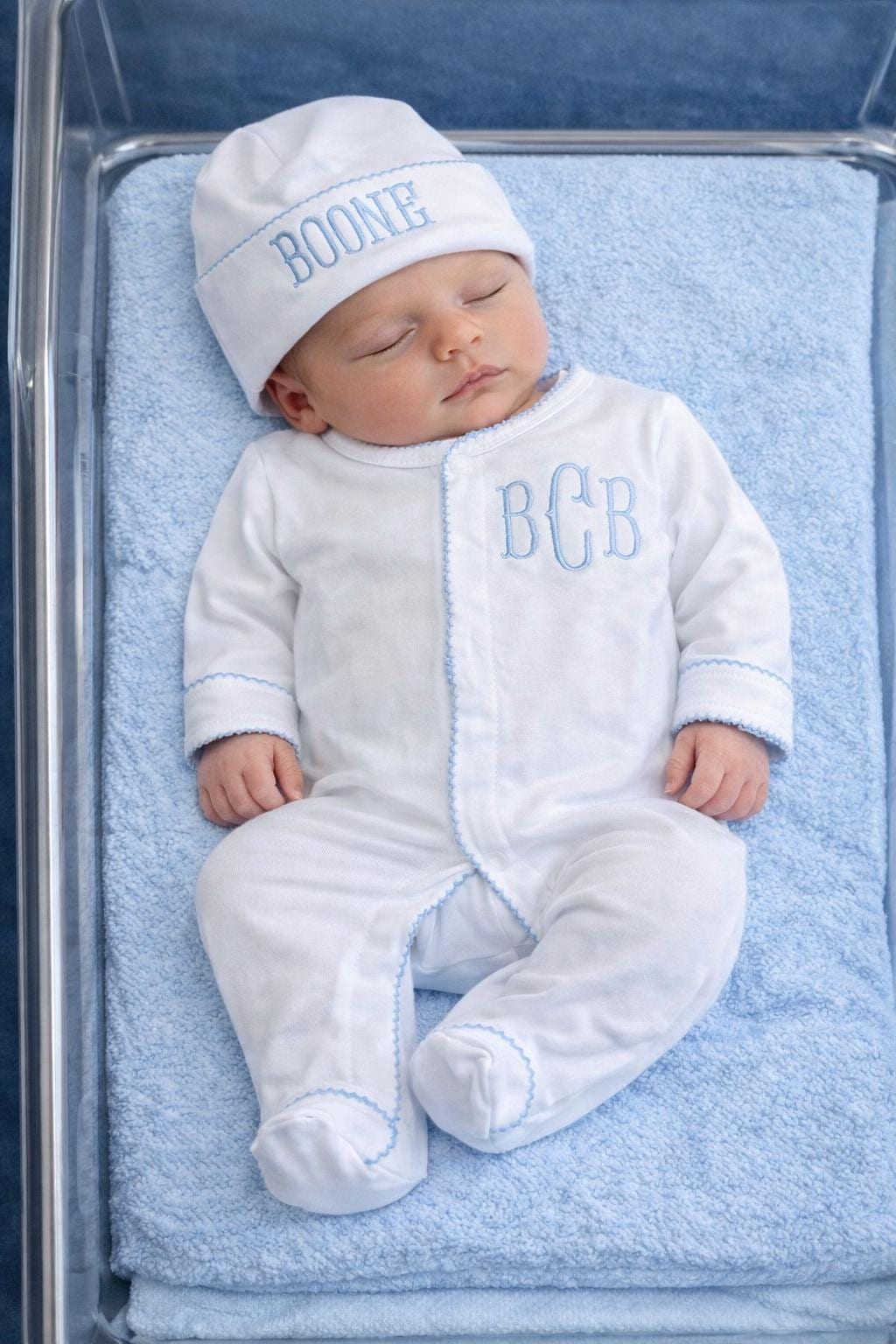 Personalized Baby Boy Hospital Outfit, Embroidered Newborn Sleeper ...