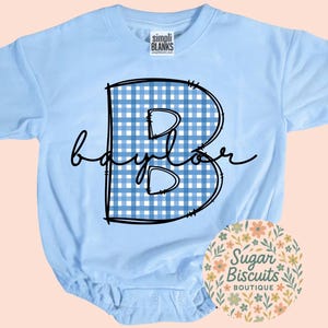 Personalized Baby Boy Romper, Custom Name Monogram Bodysuit, Blue Gingham Initial Outfit, Baby Shower Gift, Boy Coming Home Outfit