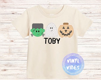 Boy Halloween Trio Faux Applique Tshirt, Short and Long Sleeve Options