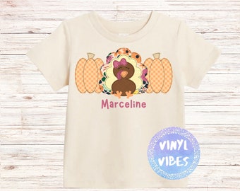 Girl Personalized Pumpkin Trio Thanksgiving Fall Faux Applique Tshirt, Short and Long Sleeve Options