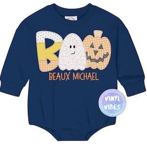 Boy Boo Halloween Faux Applique Infant Bubble Romper