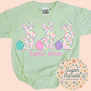 Personalized Easter Bunny Trio Romper, Custom Baby Girl Easter Outfit, Confetti Bunny Name Bodysuit, Spring Baby Outfit, First Easter Outfit