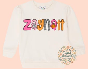 Personalized Fall Sweatshirt for Kids | Custom Name Pumpkin Shirt | Halloween or Thanksgiving Outfit | Cute Toddler Crewneck | DTF Design