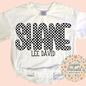 Personalized Baby Name Romper, Custom Name Bodysuit, Checkered Baby Outfit, Modern Baby Clothes, Newborn Baby Gift