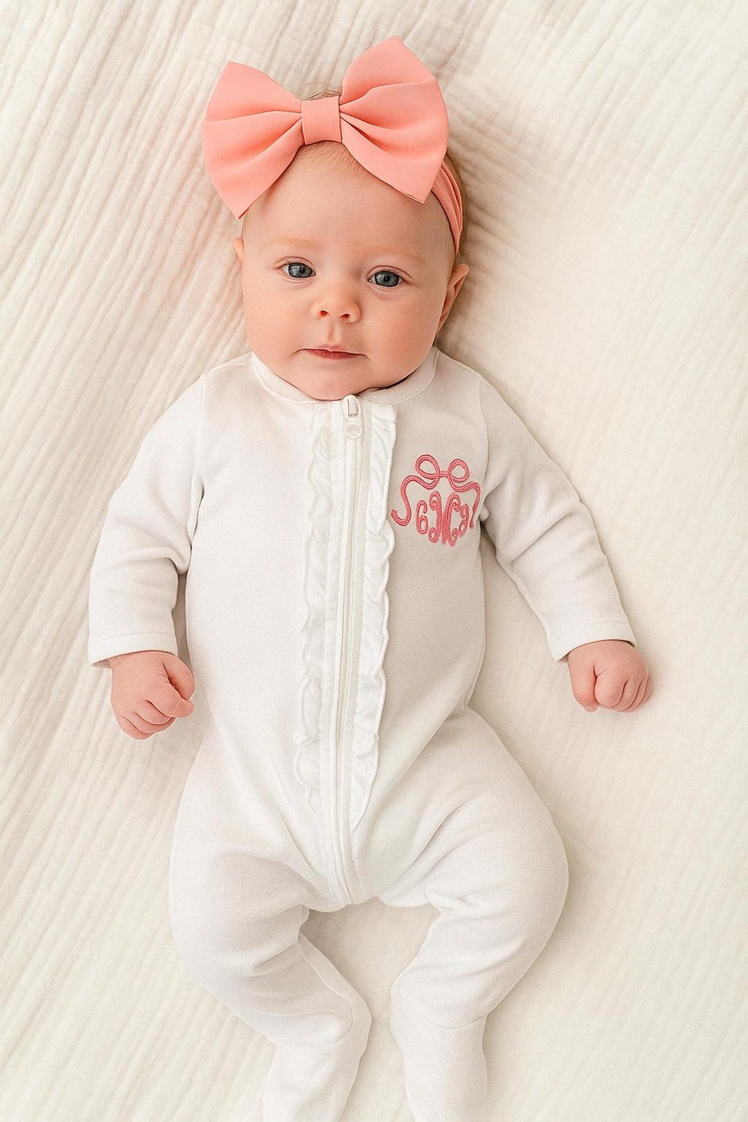 Monogram Baby Romper: Custom Embroidered Name, Matching Bib Set ...