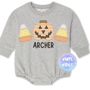 Boy Halloween Faux Applique Infant Sweatshirt Bubble Romper