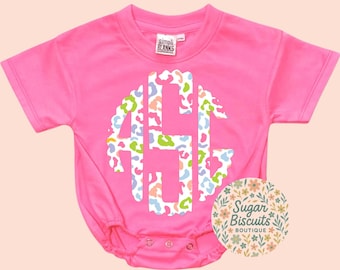 Personalized Baby Girl Romper, Custom Monogram Bodysuit, Leopard Print Initial Outfit, Baby Girl Outfit, Newborn Baby Gift