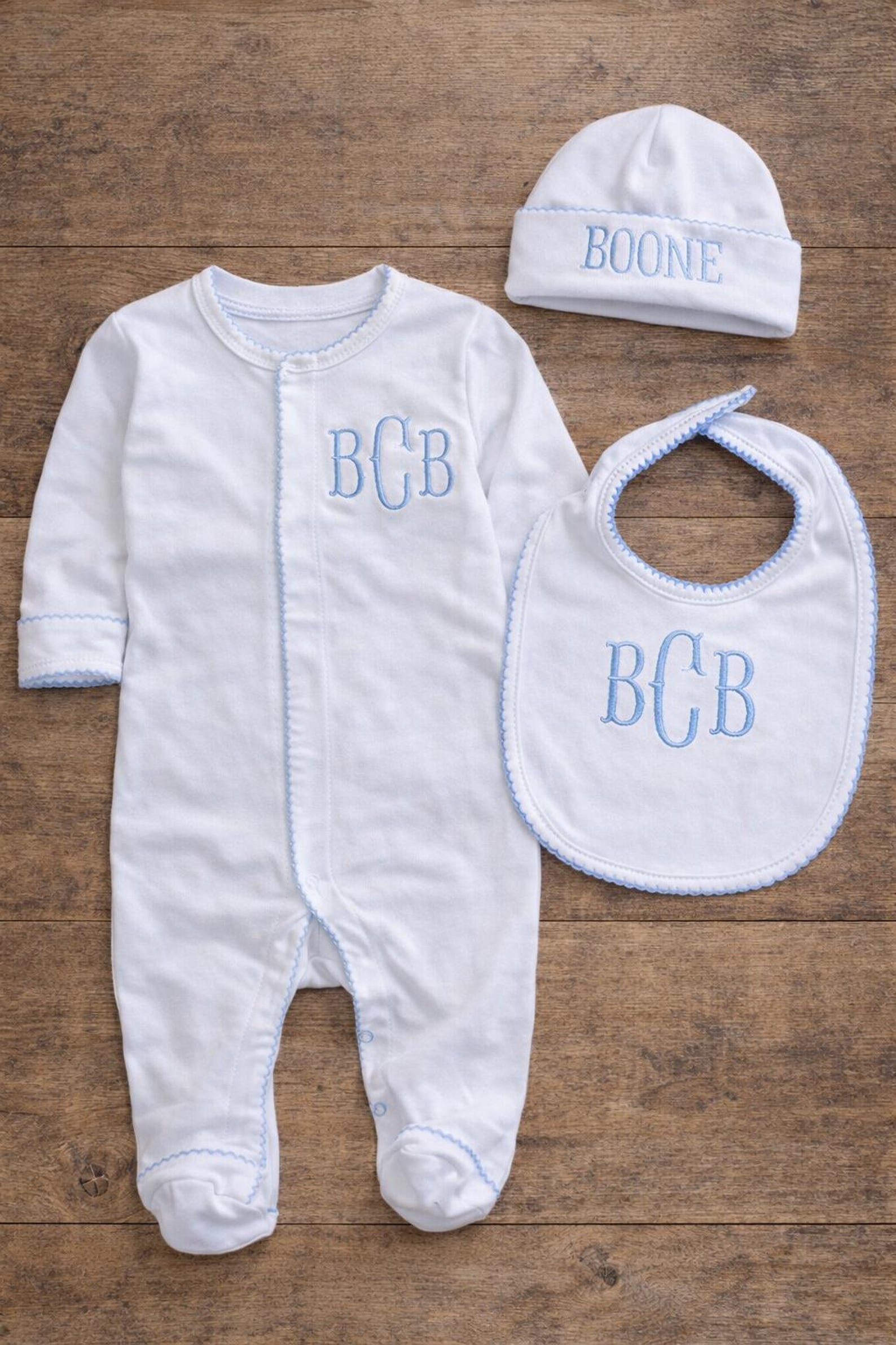 Personalized Baby Boy Hospital Outfit, Embroidered Newborn Sleeper ...