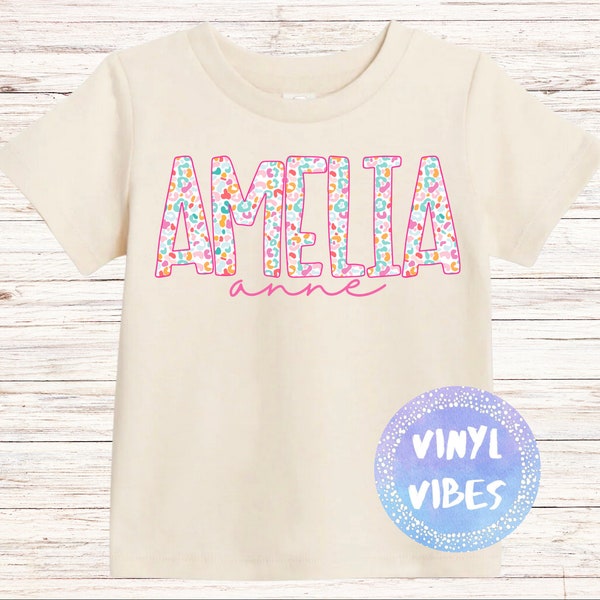 Girl Personalized Summer Cheetah Name Tshirt, Short Sleeve and Long Sleeve Options