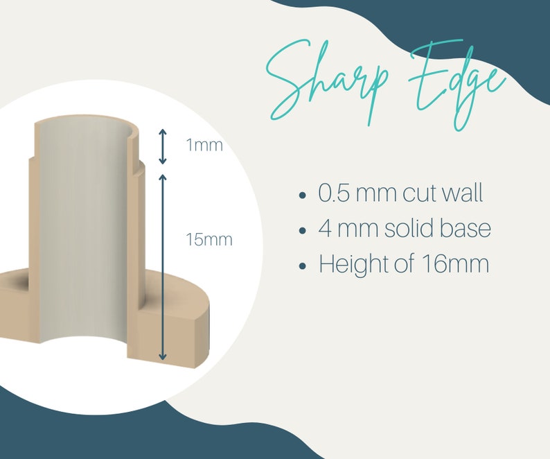 Op de afbeelding: Een beige scherpe rand van plastic met een gesneden wand van 0,5 mm, een massieve basis van 4 mm en een hoogte van 16 mm. De rand is 1 mm dik en 15 mm hoog.
