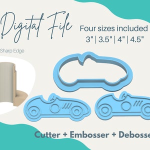4 sizes Retro Racing Car Cookie Cutter Digital File Classic Car STL File Embosser Vintage Car Debosser STL Cookie Cutter Vintage Car STL