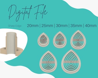 5 maten Reliëf Tear Drop Polymer Clay Cutter Digitaal bestand, Tear Drop Polymer Clay Cutter STL-bestand, Reliëf Tear Drop Sieraden Cutter