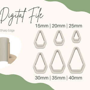 May include: Digital file for six different sized diamond-shaped cookie cutters. The cutters are white and have a sharp edge. The sizes are 15mm, 20mm, 25mm, 30mm, 35mm, and 40mm.