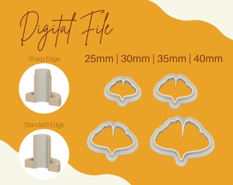 25-40mm Ginkgo Leaf Polymer Clay Cutter Digital File, 4 Sizes, Ginkgo Leaf Polymer Clay Cutter STL File, Ginkgo Leaf Cutter Digital File,