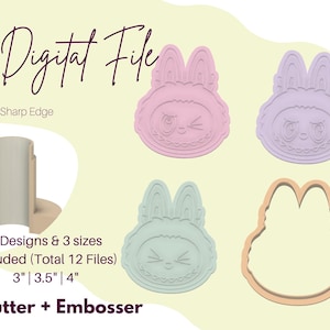 3 sizes Labubu Cookie Cutter Labubu Digital File Labubu STL Labubu Embosser Labubu Cookie Cutter STL Labubu Cookie Stamp