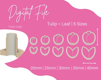 5 Größen Tulpe Polymer Clay Cutter digitale Datei, Tulpe Blume Polymer Clay Cutter STL-Datei, Tulpe Blatt digitale Datei, Clay Schmuck Cutter