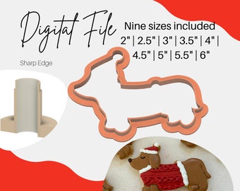 9 sizes Christmas Sausage Dog Cookie Cutter Digital File Xmas Sausage Dog STL Dog Cookie Cutter STL Christmas Cookie Stamp Sausage Dog STL