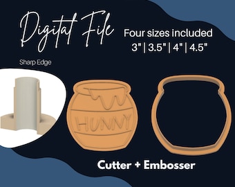 4 maten Winnie de Poeh Hunny Pot Cookie Cutter Digitaal bestand STL Embosser Honey Pot Cookie Cutter STL Winnie de Poeh Hunny Pot Cookie Stamp