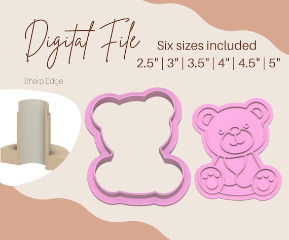 6 sizes Teddy Bear Cookie Cutter Digital File Teddy Bear STL File Teddy Bear Embosser STL Teddy Bear Debosser Baby Shower STL Cookie Cutter