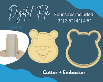 4 sizes Winnie The Pooh Cookie Cutter Digital File STL Embosser Bear Cookie Cutter STL Winnie the Pooh Cookie Stamp Cute Baby Cookie STL