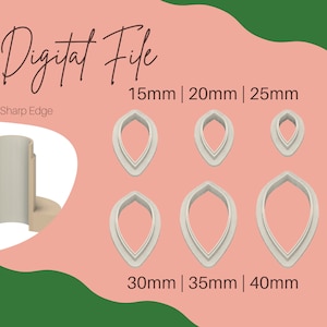 15-40mm 6 sizes Leaf Shape Polymer Clay Cutter Digital File, Flower Petal Polymer Clay Cutter STL File, Leaf Shape Cutter STL Digital File