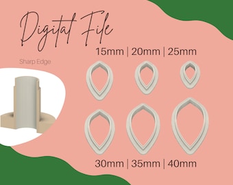 15-40mm 6 sizes Leaf Shape Polymer Clay Cutter Digital File, Flower Petal Polymer Clay Cutter STL File, Leaf Shape Cutter STL Digital File