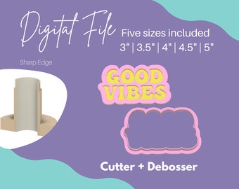 Good Vibes Cookie Cutter Digital File Groovy STL File Retro Embosser STL Peace Debosser STL Cookie Cutter Hippy Cookie Cutter