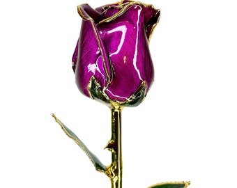 Purple Everrose- Closed 30cm Real Rose Dipped in 24k Gold Foil Rose Valentine