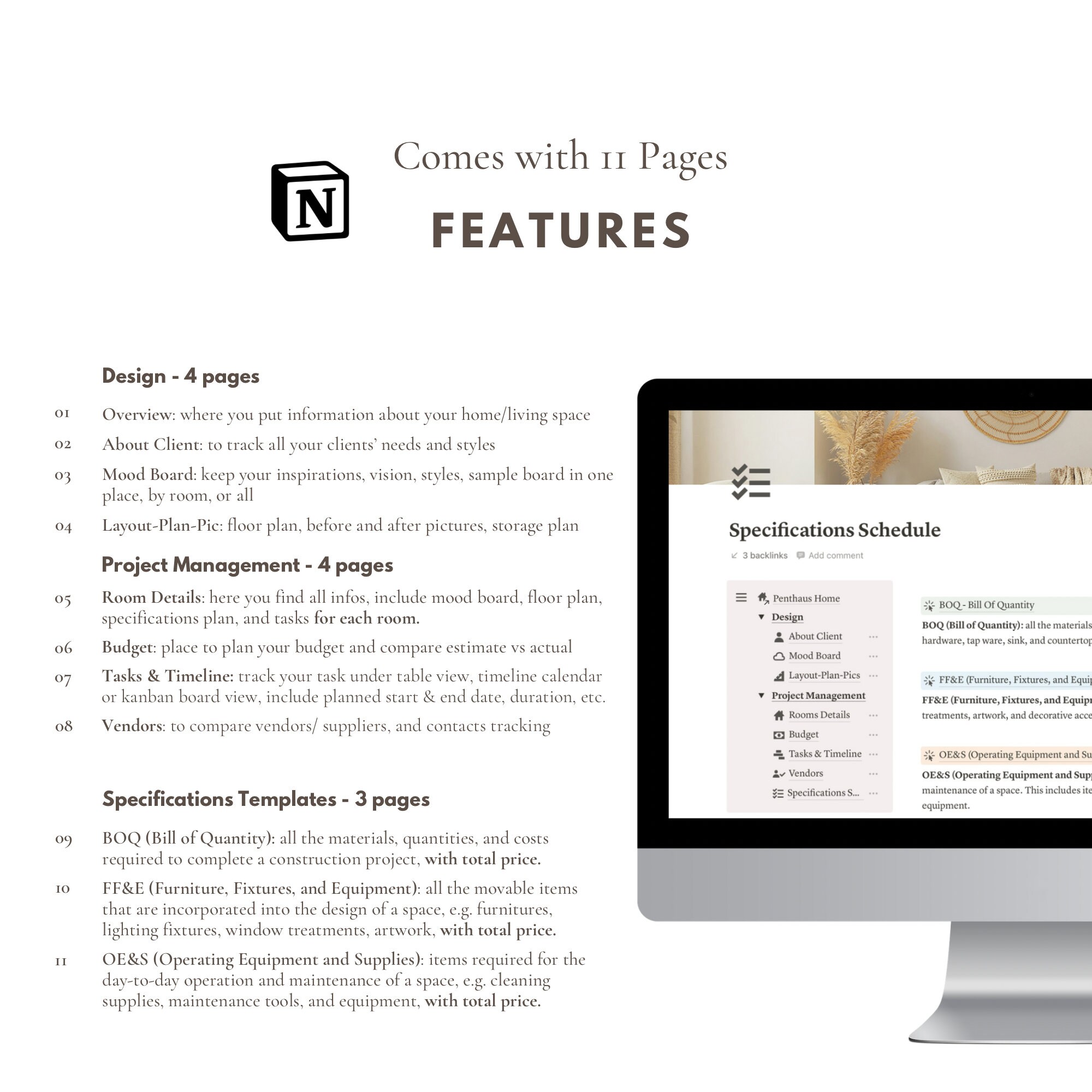 Notion Renovation Planner Template: Interior Design Specifications ...