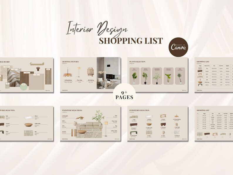 Interior Design Shopping List Template, Editable Canva Furniture ...