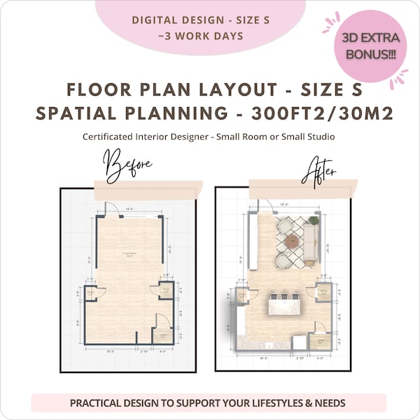 Spatial Planning Small Room, Floor Plan, and Layout Design Services for Dream Home, Online Interior Design Service, Fengshui Studio