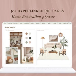Home Renovation Planner: Interior Design Digital Template (Hyperlinked PDF), Project Plan, Goodnotes, Moodboard layout Tracker Shopping list
