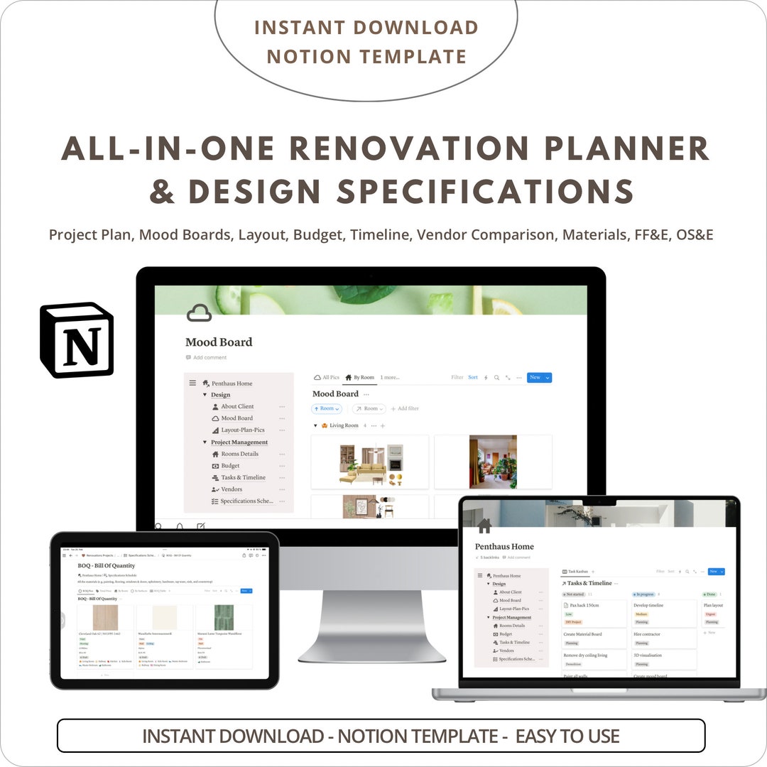 Notion Renovation Planner Template: Interior Design Specifications ...