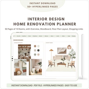 Renovation Planner Bundle Hyperlinked PDF, Home Digital Interior Design Template Remodel, Home Renovation Planner All-in-one Project Planner