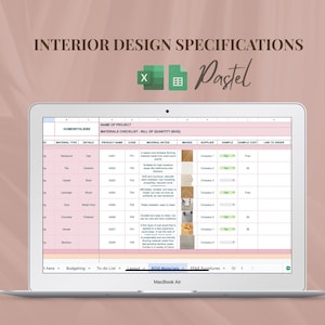 Interior Design Specification Sheet: Renovation Planner (Google Sheets & Excel)